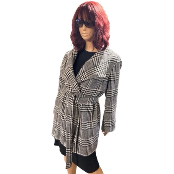 Calvin Klein Black and White Houndstooth Wool Blend Coat NWOT--(58% OFF) - Picture 1 of 3